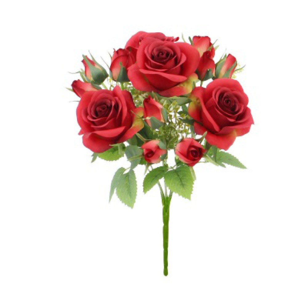 Artificial Roses and Heather Bouquet Red 35cm Artificial Flowers